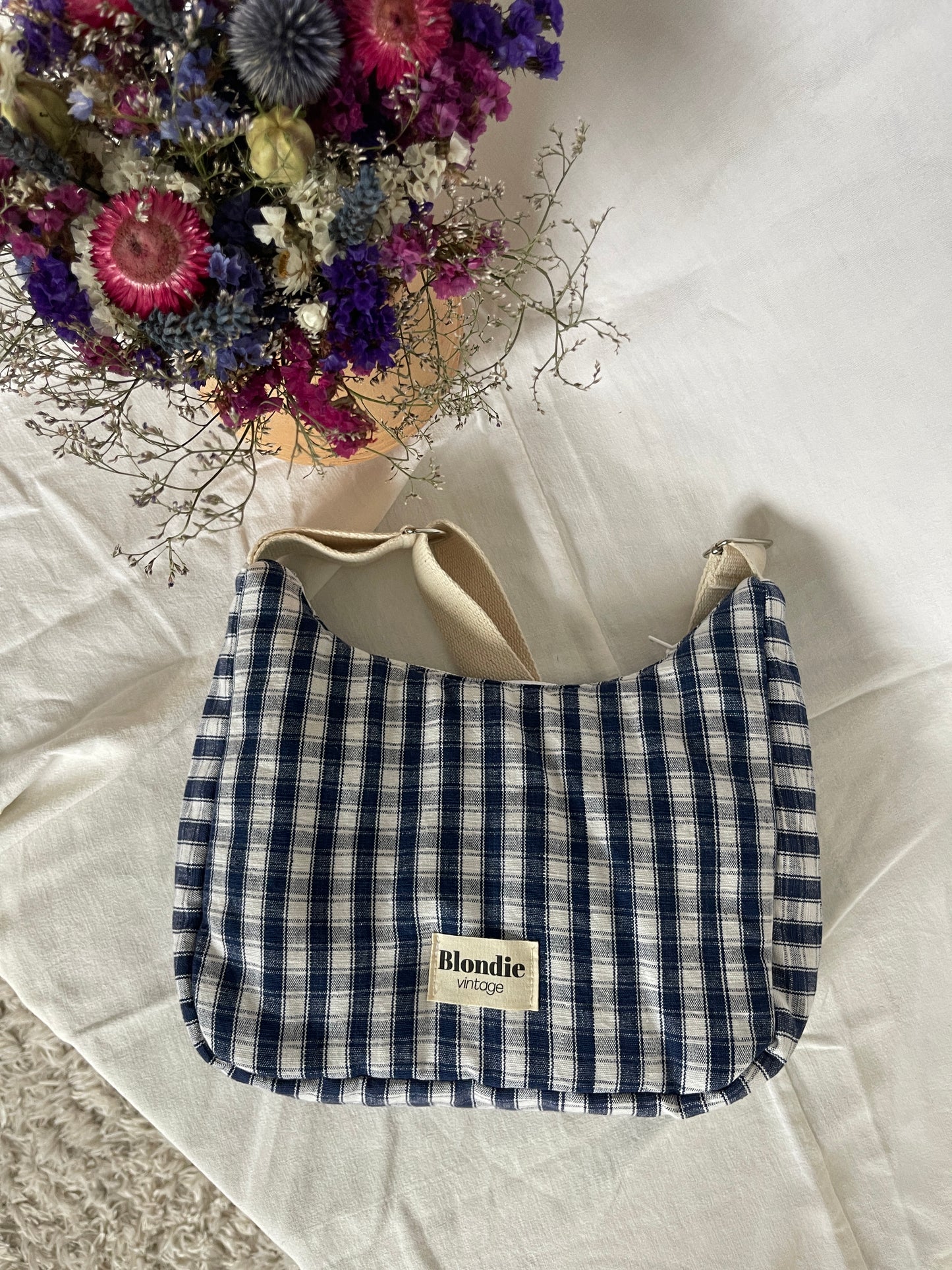 Sac crossbody à carreaux bleu